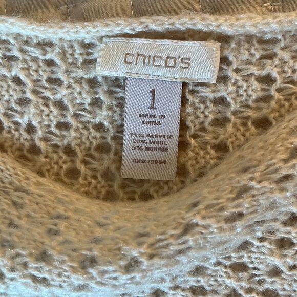 Chico’s Open Knit Ivory Wool Sweater Size 1 Medium - Picture 5 of 6